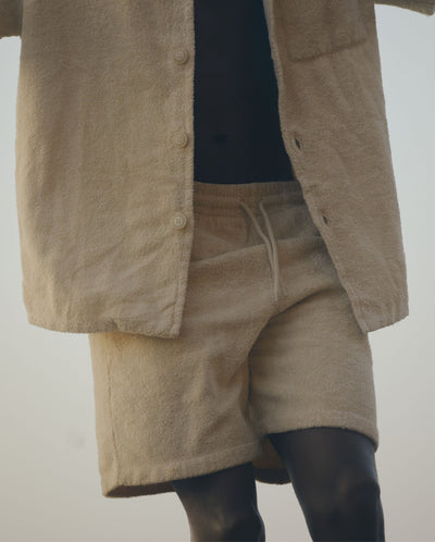 Men's organic cotton terry shorts, beige