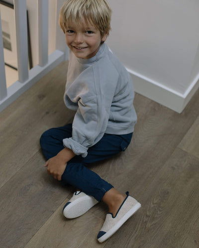 Children's wool slipper, navy beige