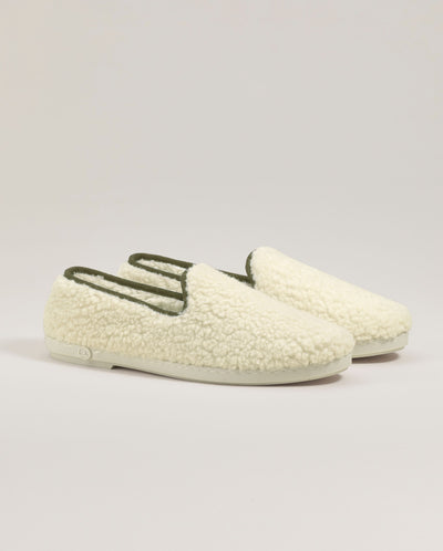 Women's wool sherpa slipper, khaki white