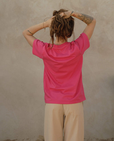 T-shirt femme coton bio fuchsia dos Angarde