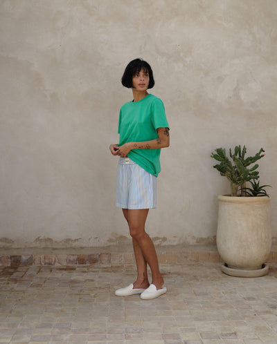 T-shirt femme coton bio vert plein pied Angarde
