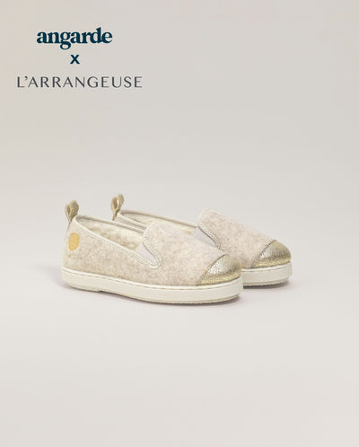 Collab' x l'Arrangeuse children's slipper, golden beige