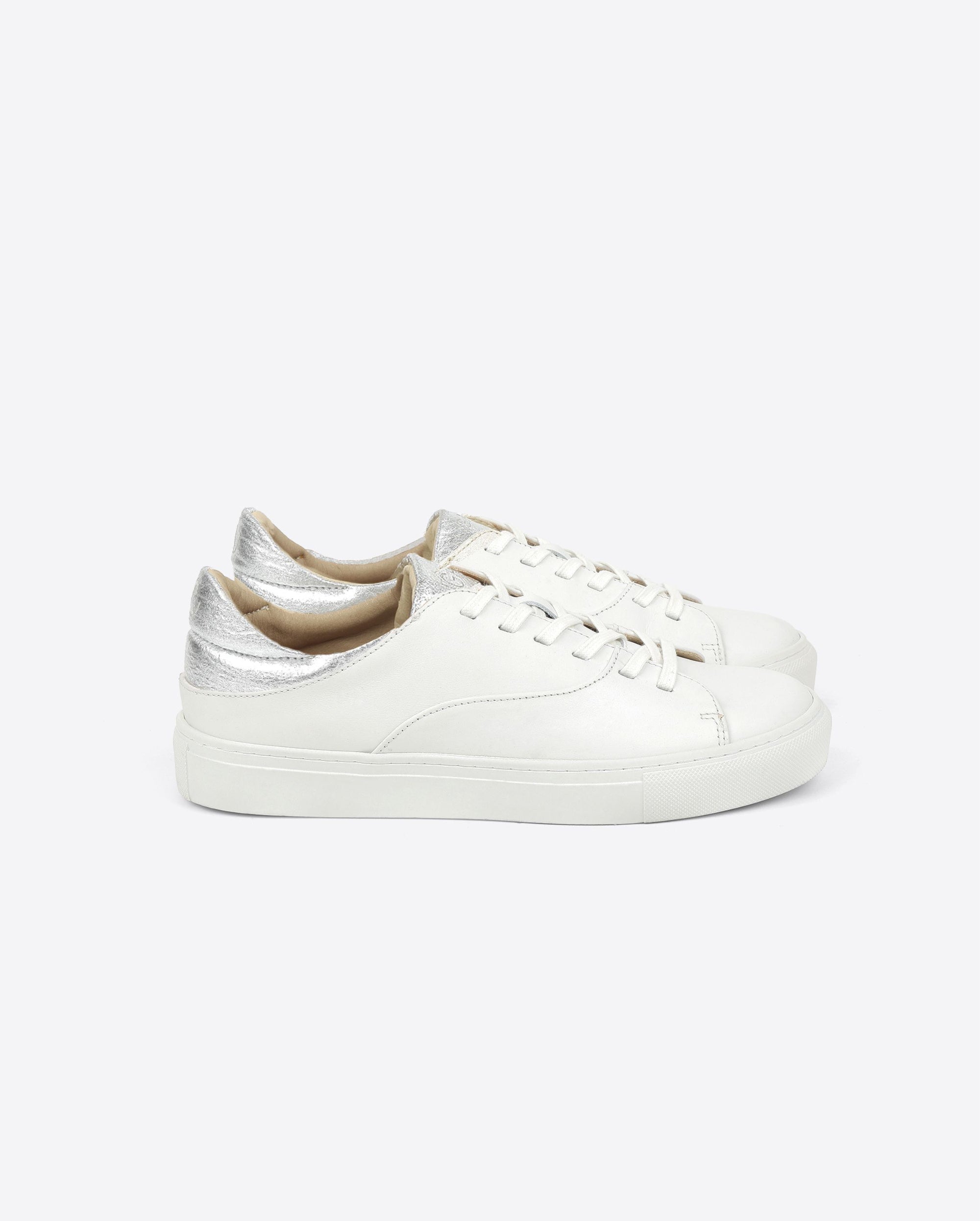 Basket femme cuir, blanc argent