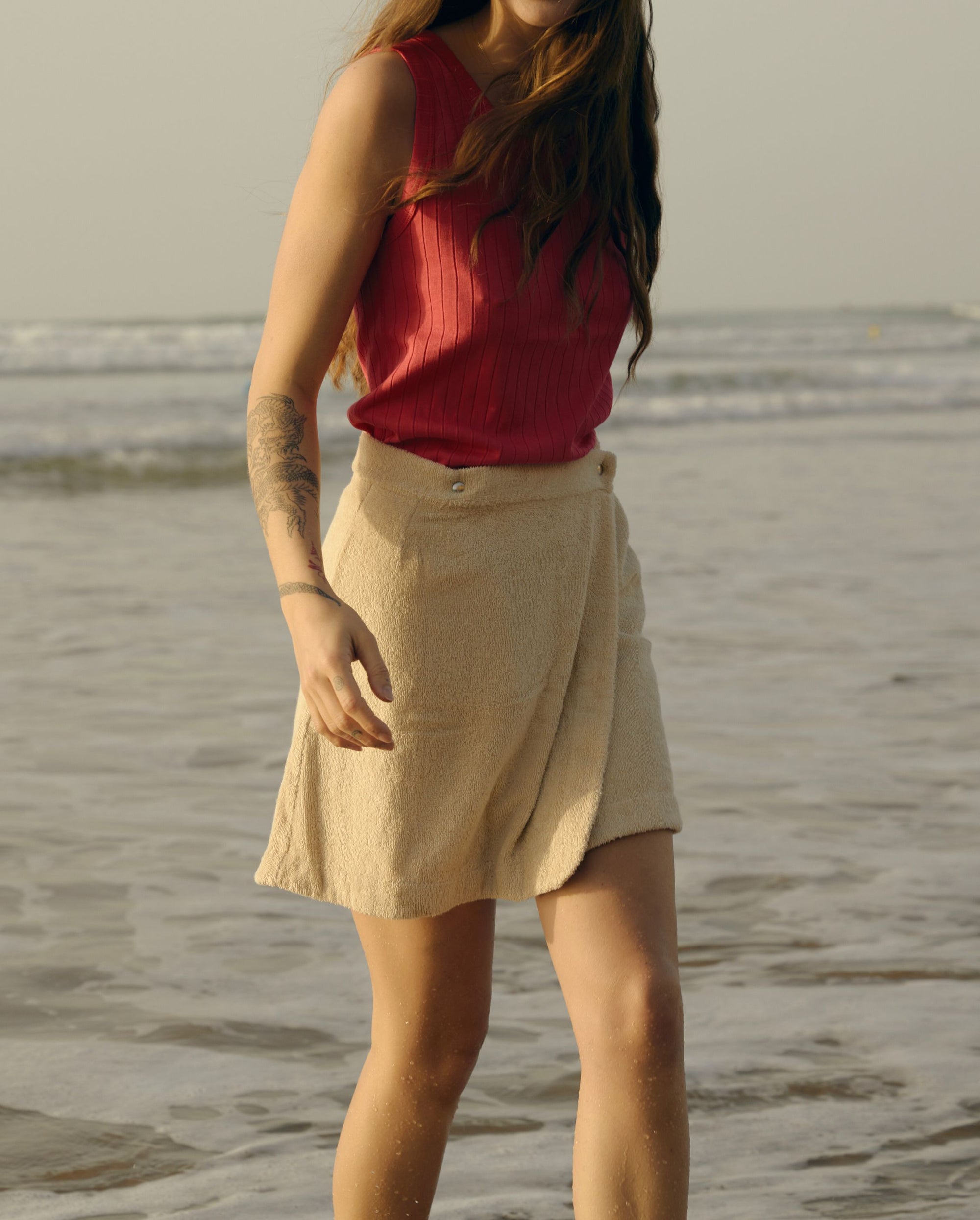 Women's organic cotton terry skirt, beige