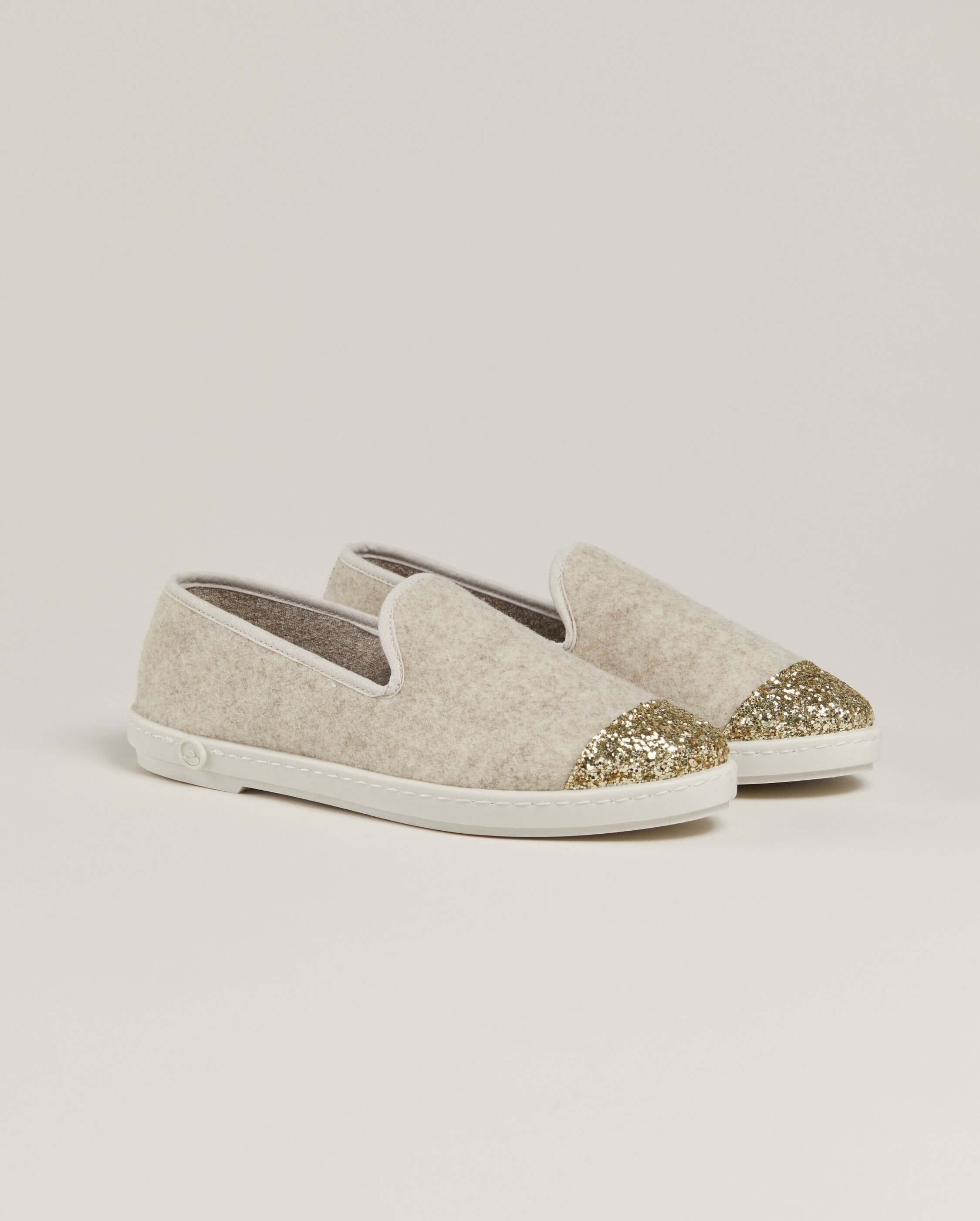 Chausson femme beige paillettes en laine recycl e Angarde ANGARDE