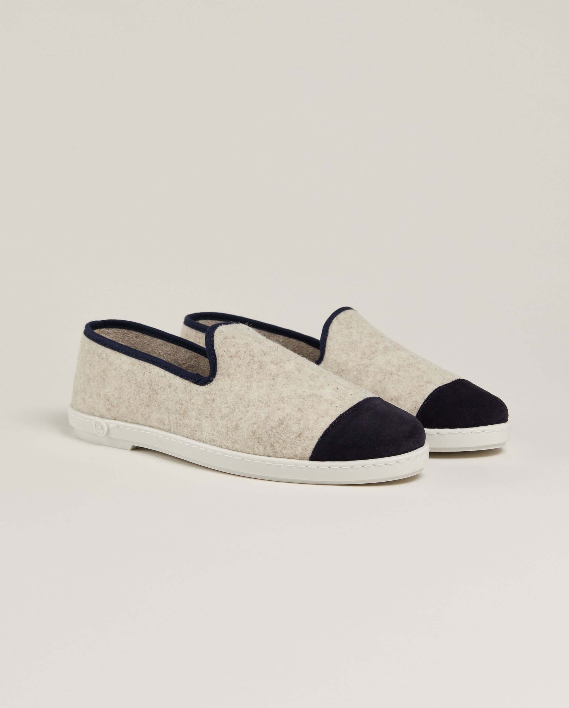 Women's wool slipper, beige navy