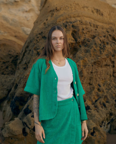 Women's organic cotton terry shirt, green