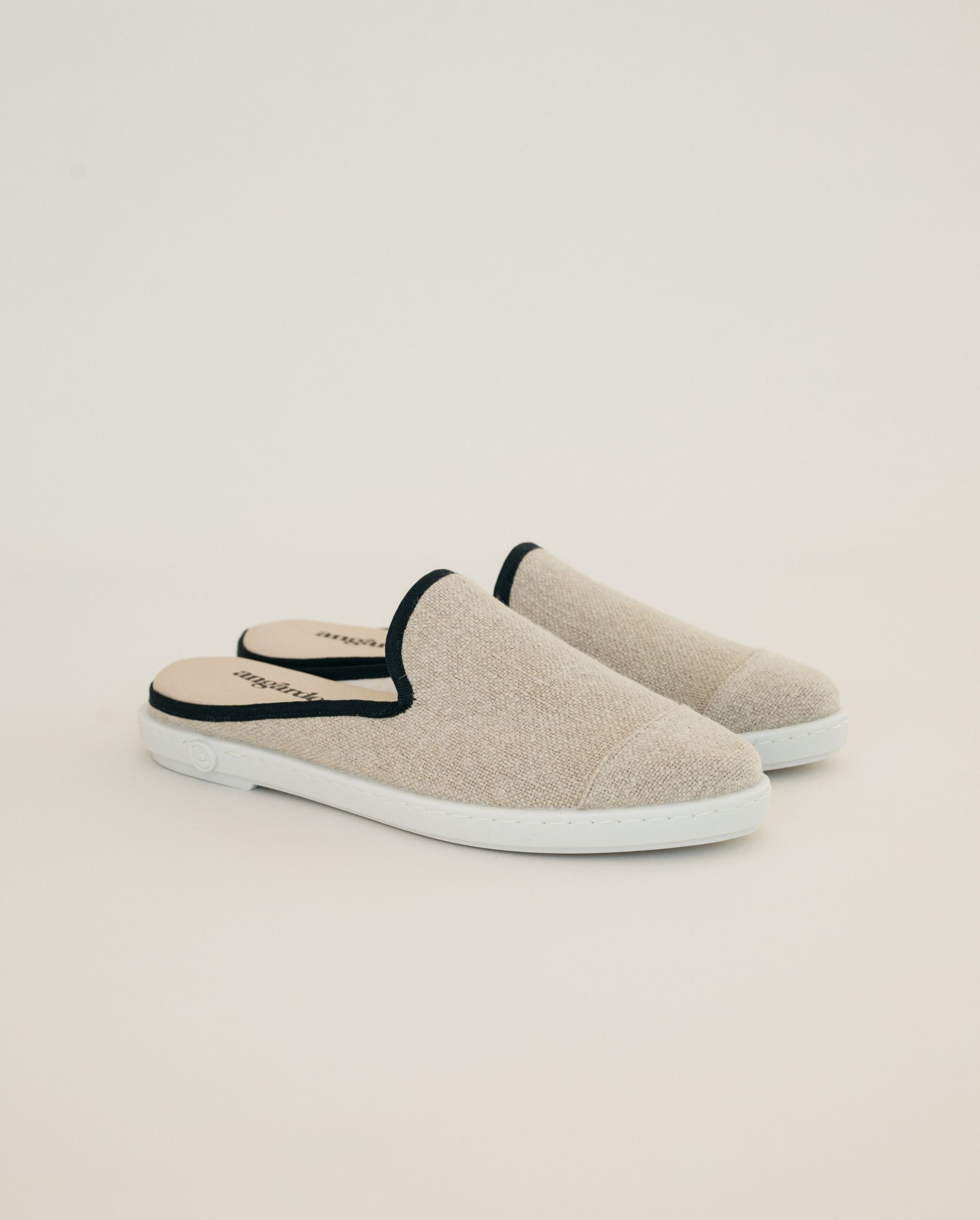 Recycled linen men's mule, beige black