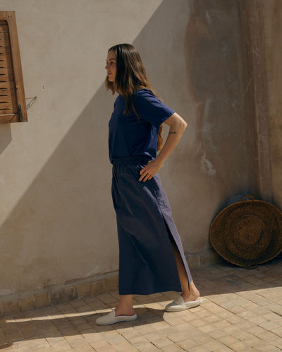 Women's long skirt, organic cotton, navy