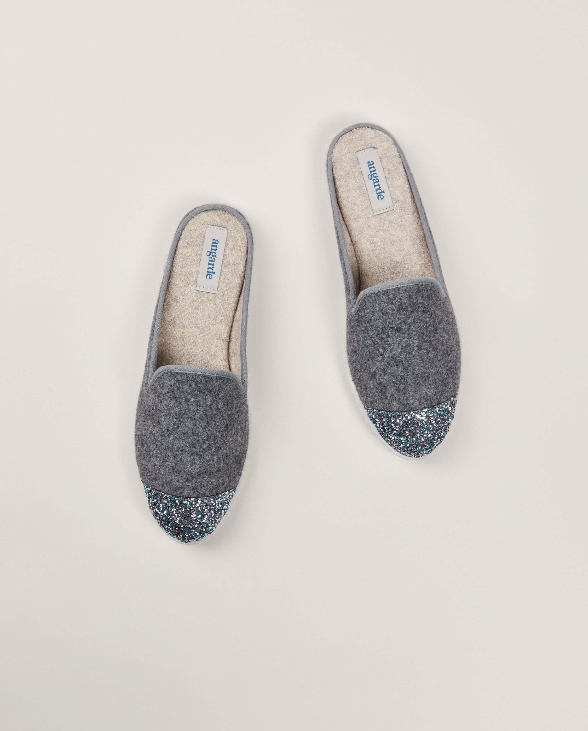 Mule femme laine gris paillettes