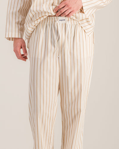 Men's organic poplin pants, beige stripes