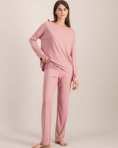 Bas de pyjama femme, vieux rose plein pied Angarde