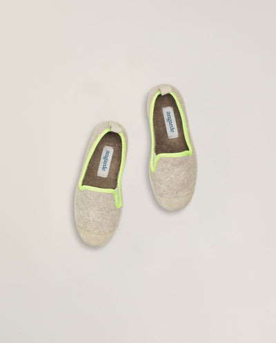 Children's wool slipper, beige fluo yellow