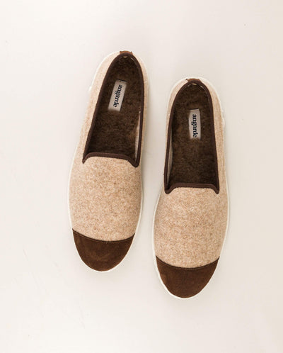 Women's wool slipper, camel chocolate