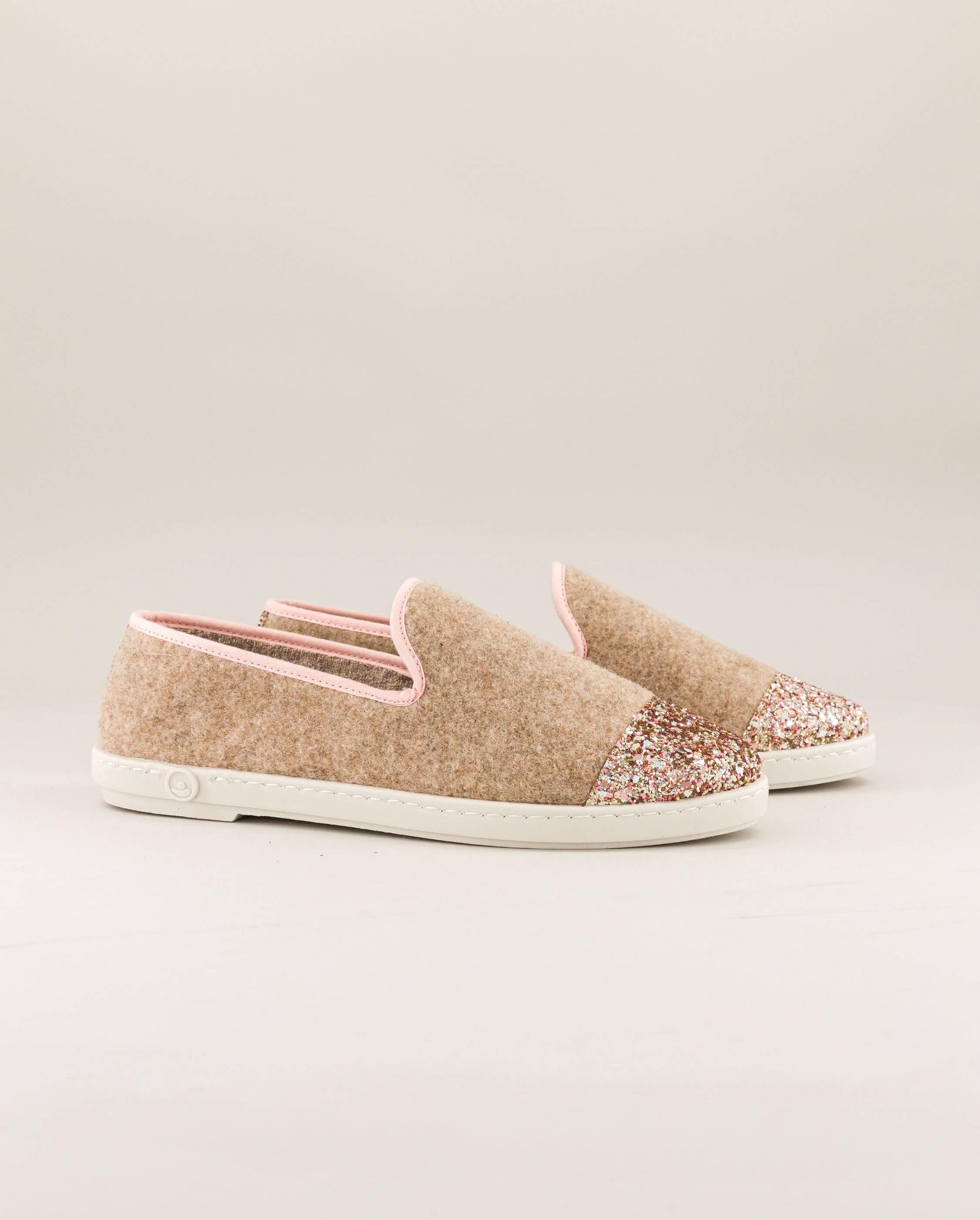 Chausson femme laine, sable paillettes