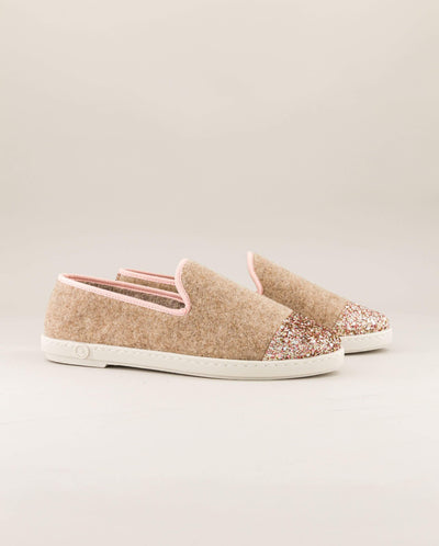 Women's wool slipper, camel glitter