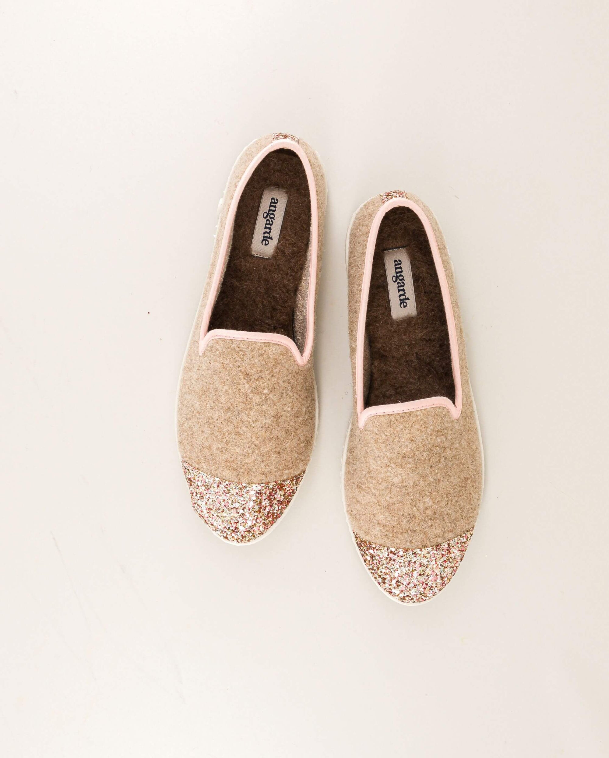 Women's wool slipper, camel glitter