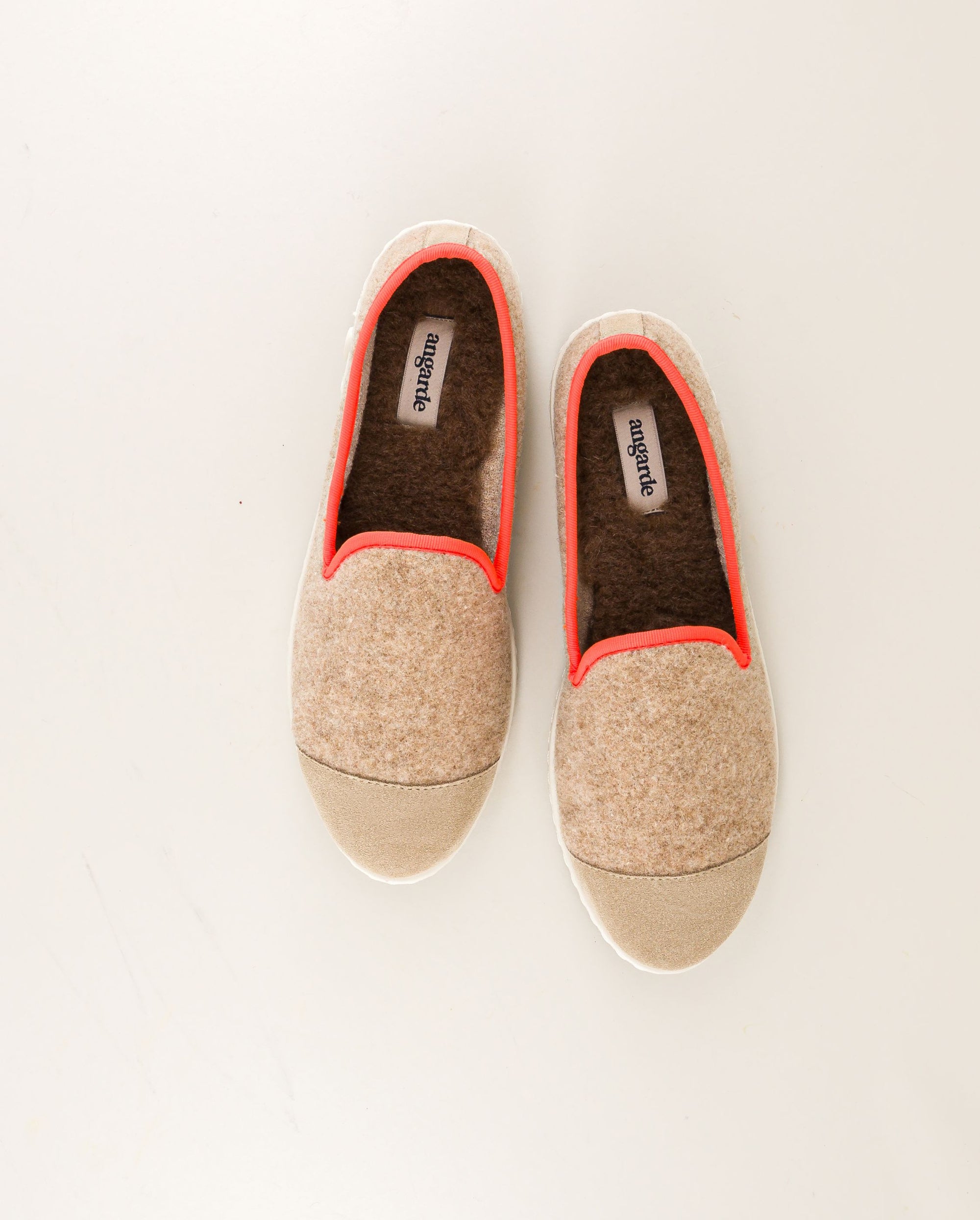 Women's wool slipper, camel fluo orange 