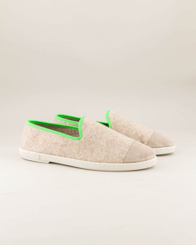 Men's wool slipper, beige fluo green