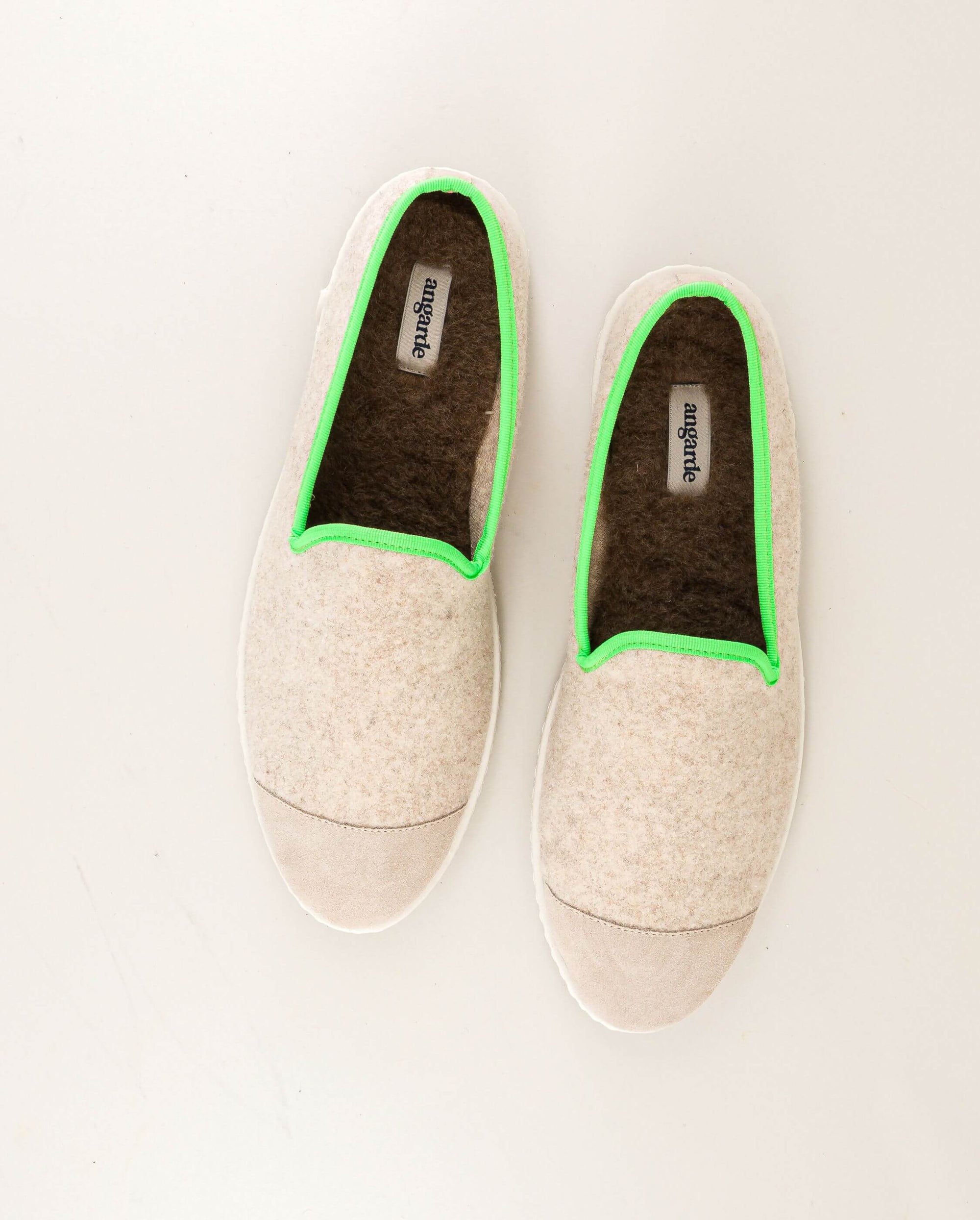 Men's wool slipper, beige fluo green