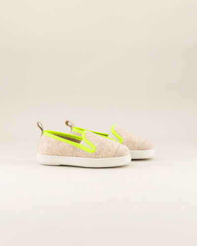 Children's wool slipper, beige fluo yellow