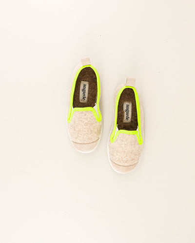 Children's wool slipper, beige fluo yellow