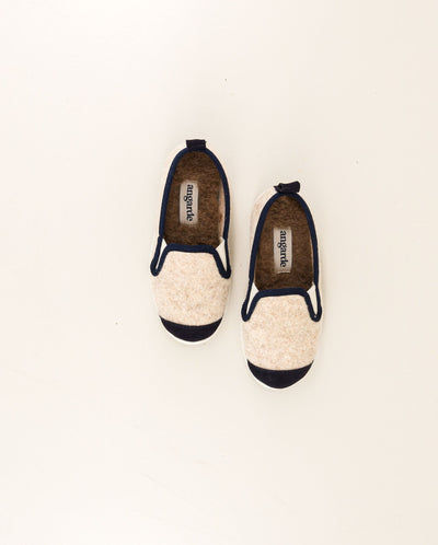 Children's wool slipper, beige navy