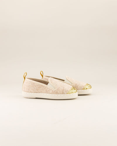 Children's wool slipper, beige glitter