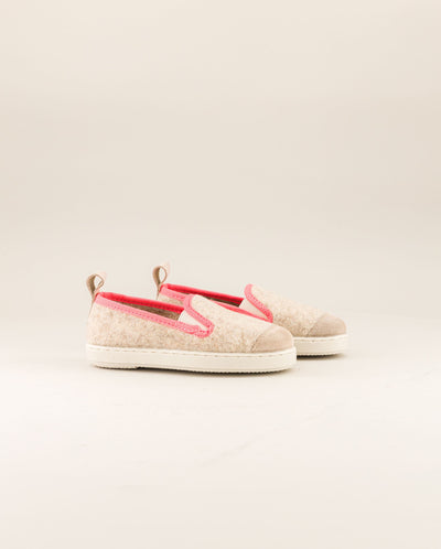 Children's wool slipper, beige fluo pink