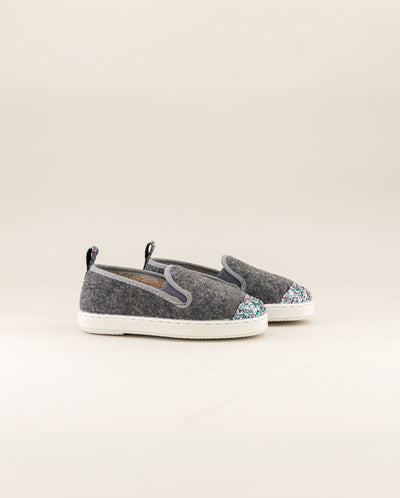 Chausson enfant laine, gris paillettes