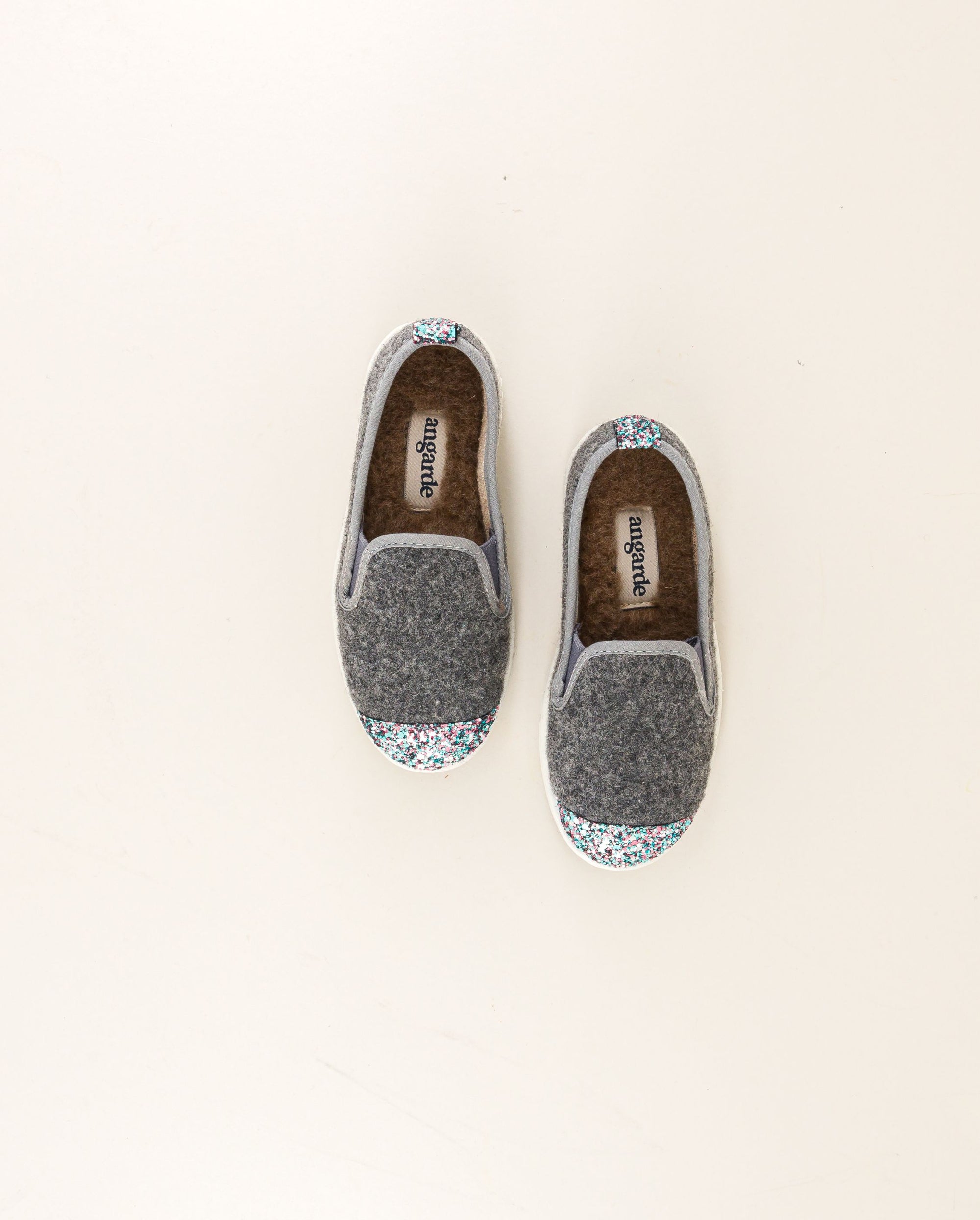 Chausson enfant laine, gris paillettes