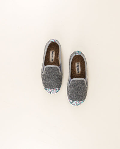 Chausson enfant laine, gris paillettes dessus Angarde