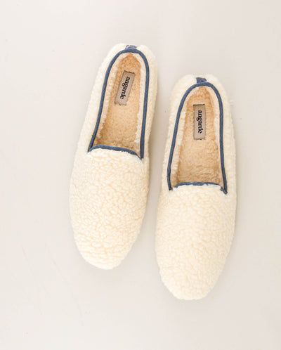 Men's wool sherpa slipper, white denim