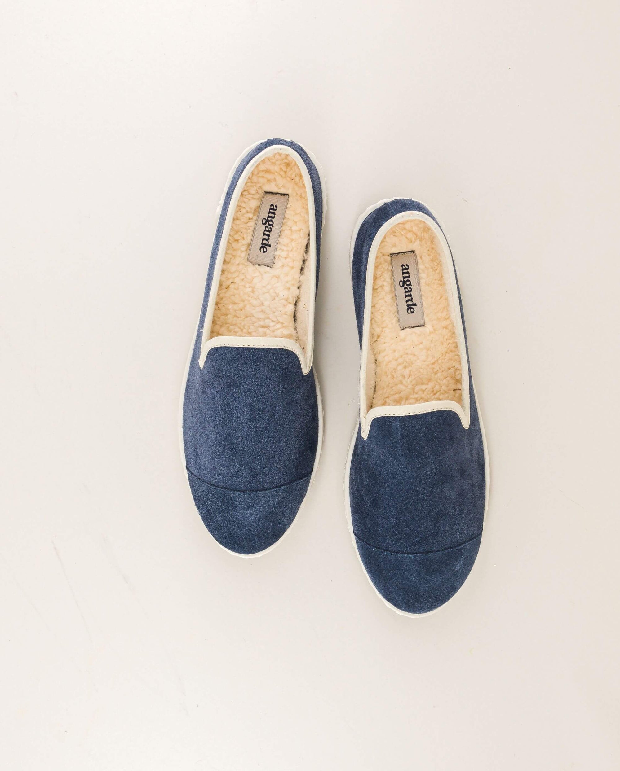 Chausson femme cuir, bleu jean