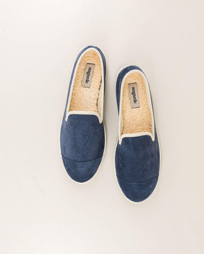 Chausson femme cuir, bleu jean dessus Angarde