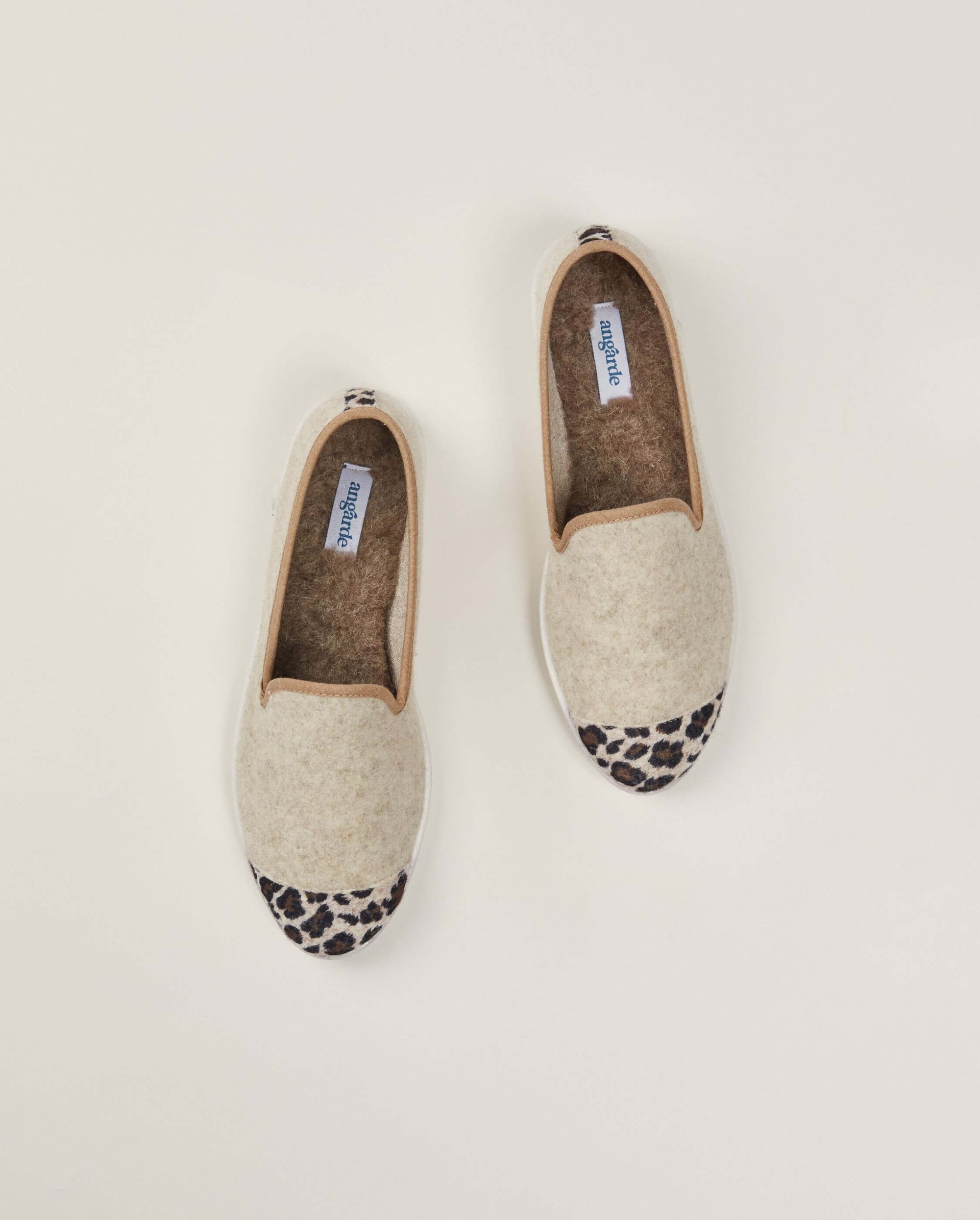 Women's wool slipper, beige leopard