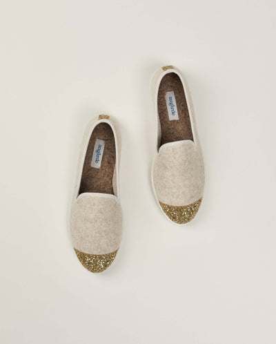 Women's wool slipper, beige glitter