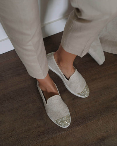 Women's wool slipper, beige glitter