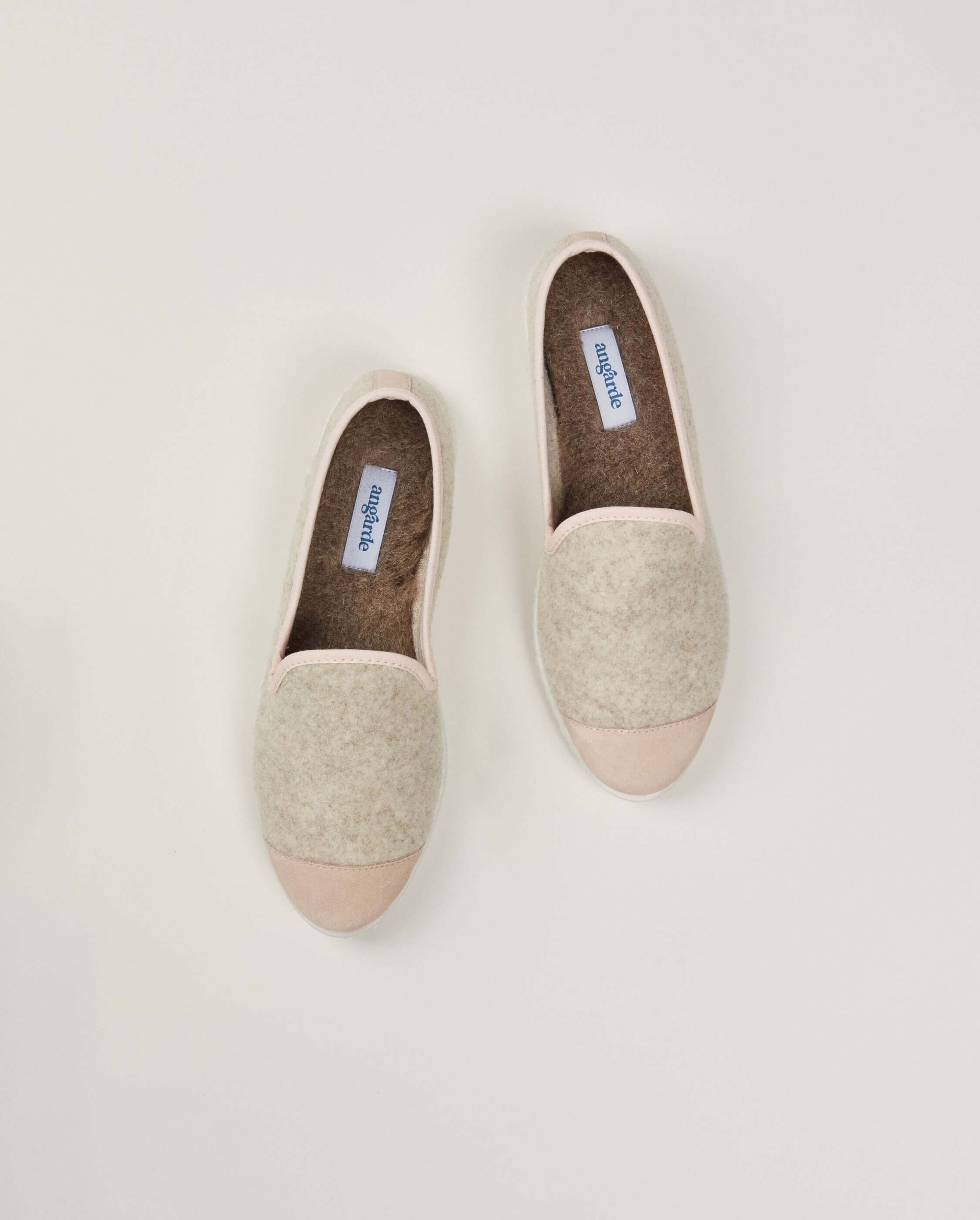 Women's wool slipper, beige baby pink 