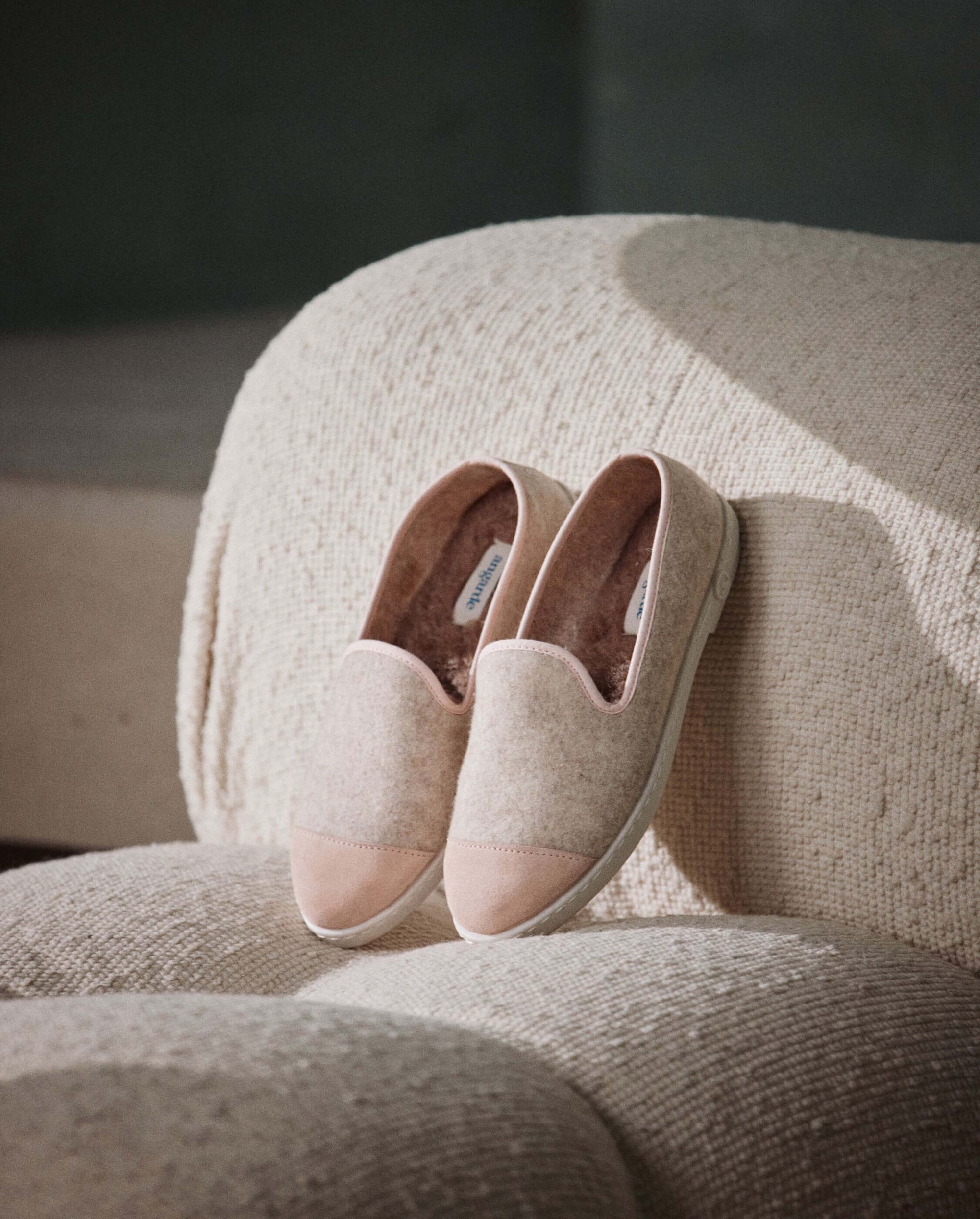 Women's wool slipper, beige baby pink 