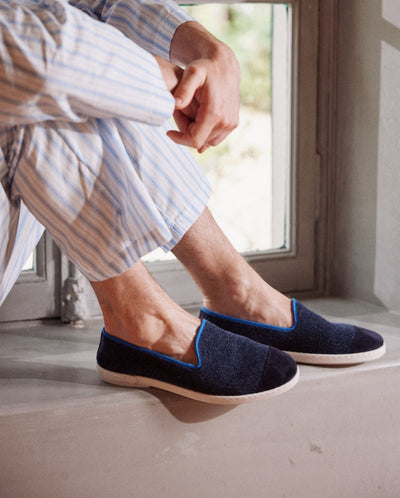 Men's wool slipper, navy ocean