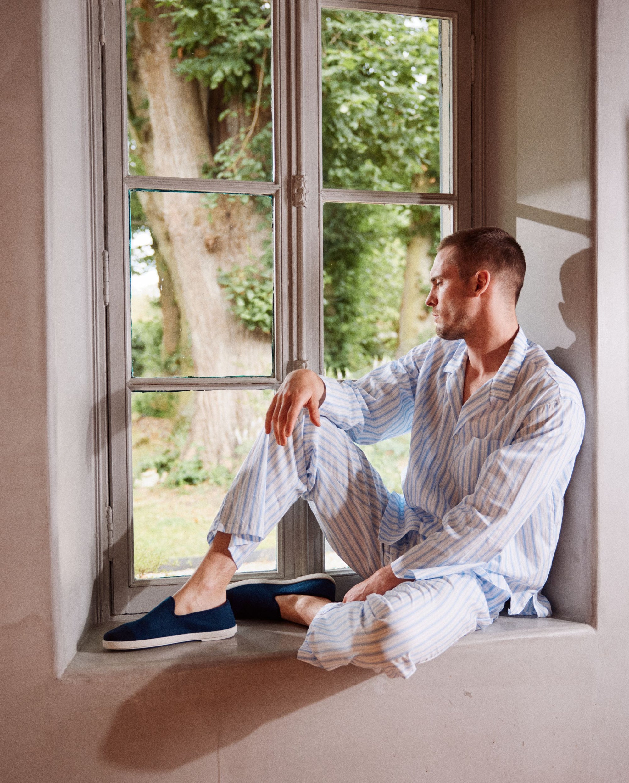 Men's wool slipper, navy ocean