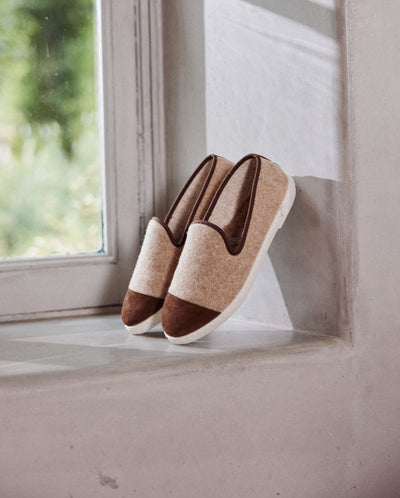 Women's wool slipper, camel chocolate