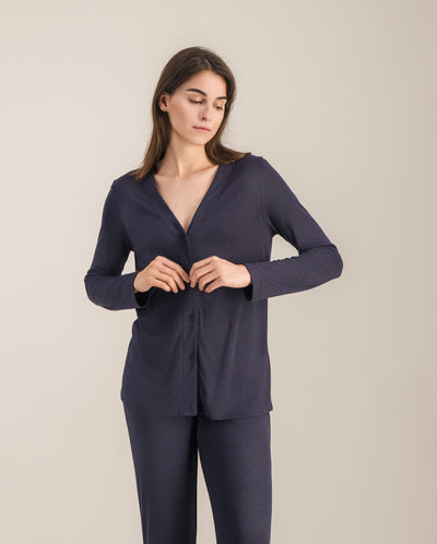 Chemisier pyjama femme, marine