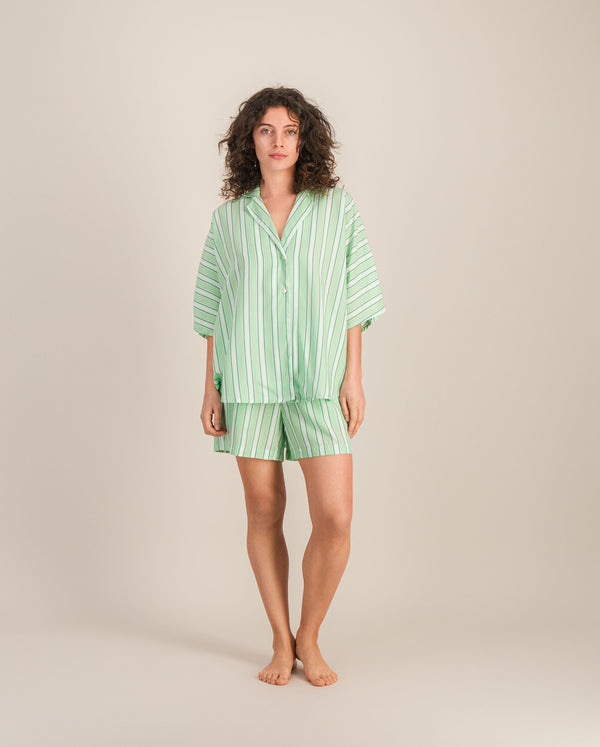 Ensemble chemise short femme, rayures vert-menthe Angarde