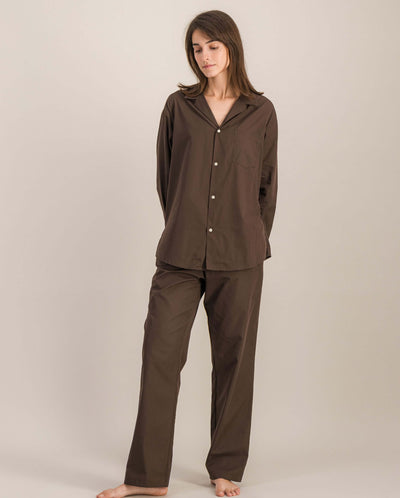 Chemise pyjama femme coton bio, chocolat plein pied Angarde