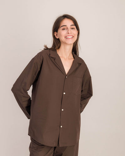 Chemise pyjama femme coton bio, chocolat buste Angarde