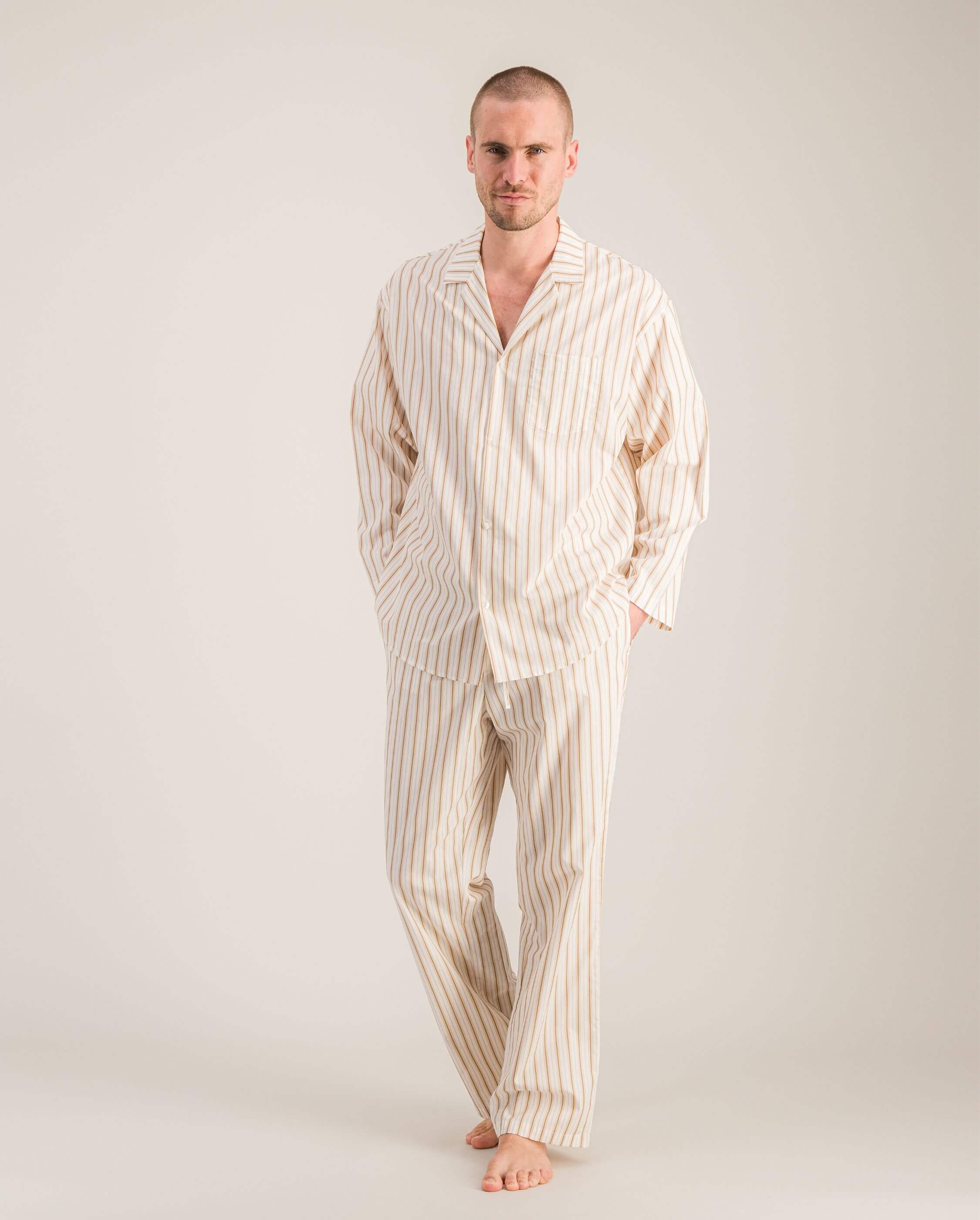 Pyjama Homme Coton Été 2 Pièces - Manches Courtes + Pantalon Long Poches - Ultra Doux Et Respirant