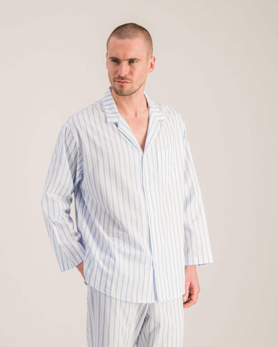 Chemise pyjama homme coton bio, rayures bleues face Angarde