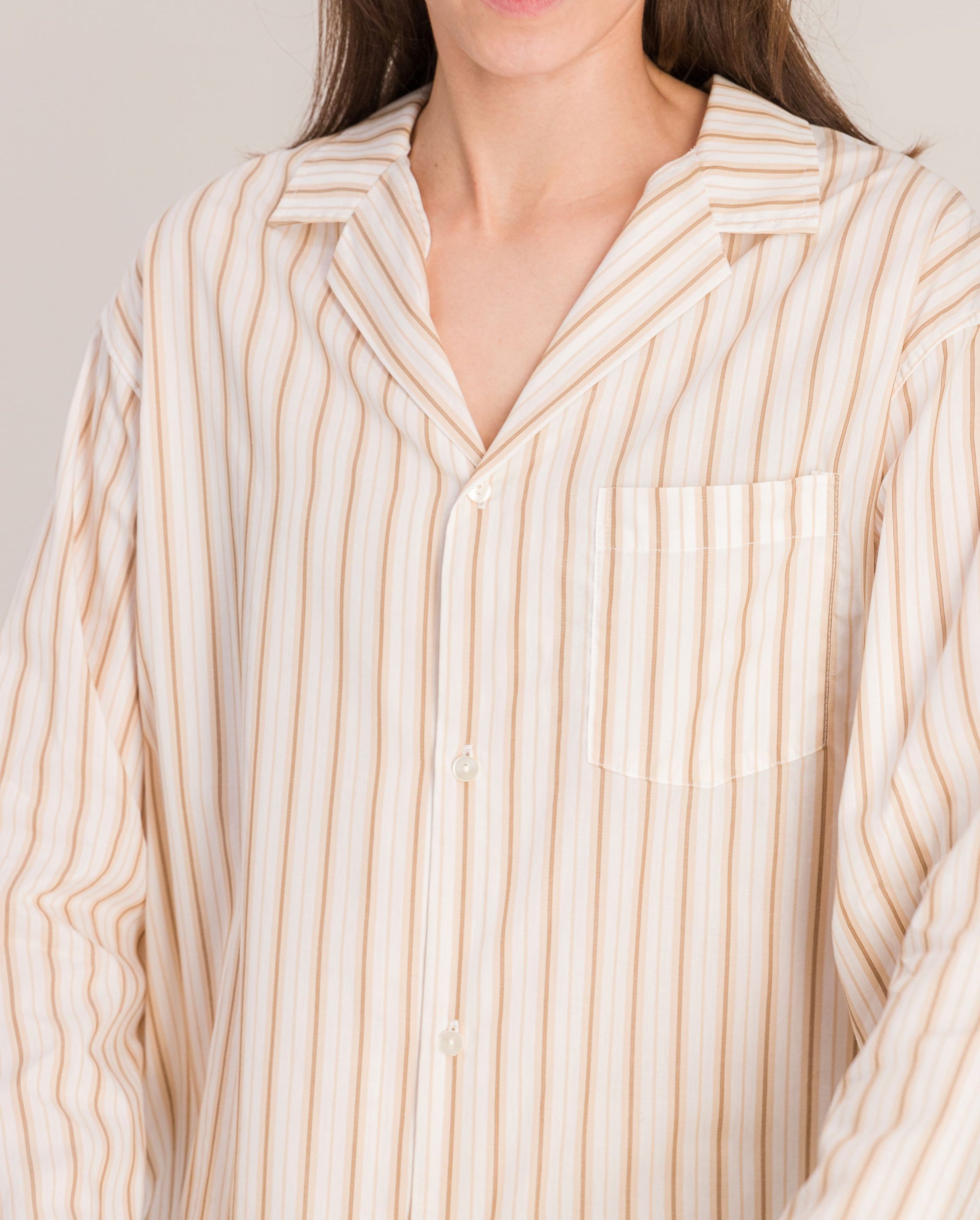 Women's organic poplin shirt, beige stripes